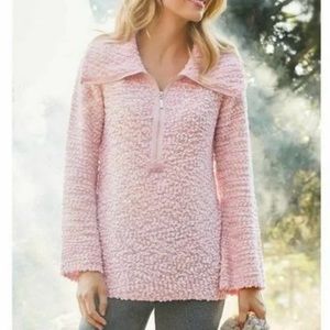 Soft Surroundings Pink Dreamy Quarter Zip Pullover Popcorn Sweater Barbie